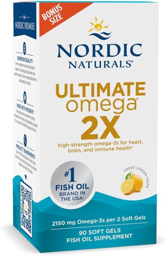 Nordic Naturals Ultimate Omega 2X, Lemon Flavor - 90 Soft Gels - 2150 mg Omega- High-Potency Omega-3 Fish Oil with EPA & DHA - Promotes Brain & Heart Health - Non-GMO - 45 Servings