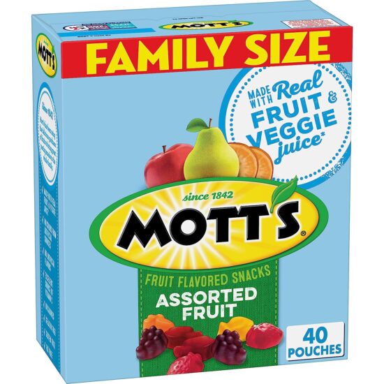 Mott's Fruit Flavored Snacks, Assorted Fruit, Pouches, 0.8 oz, 40 ct